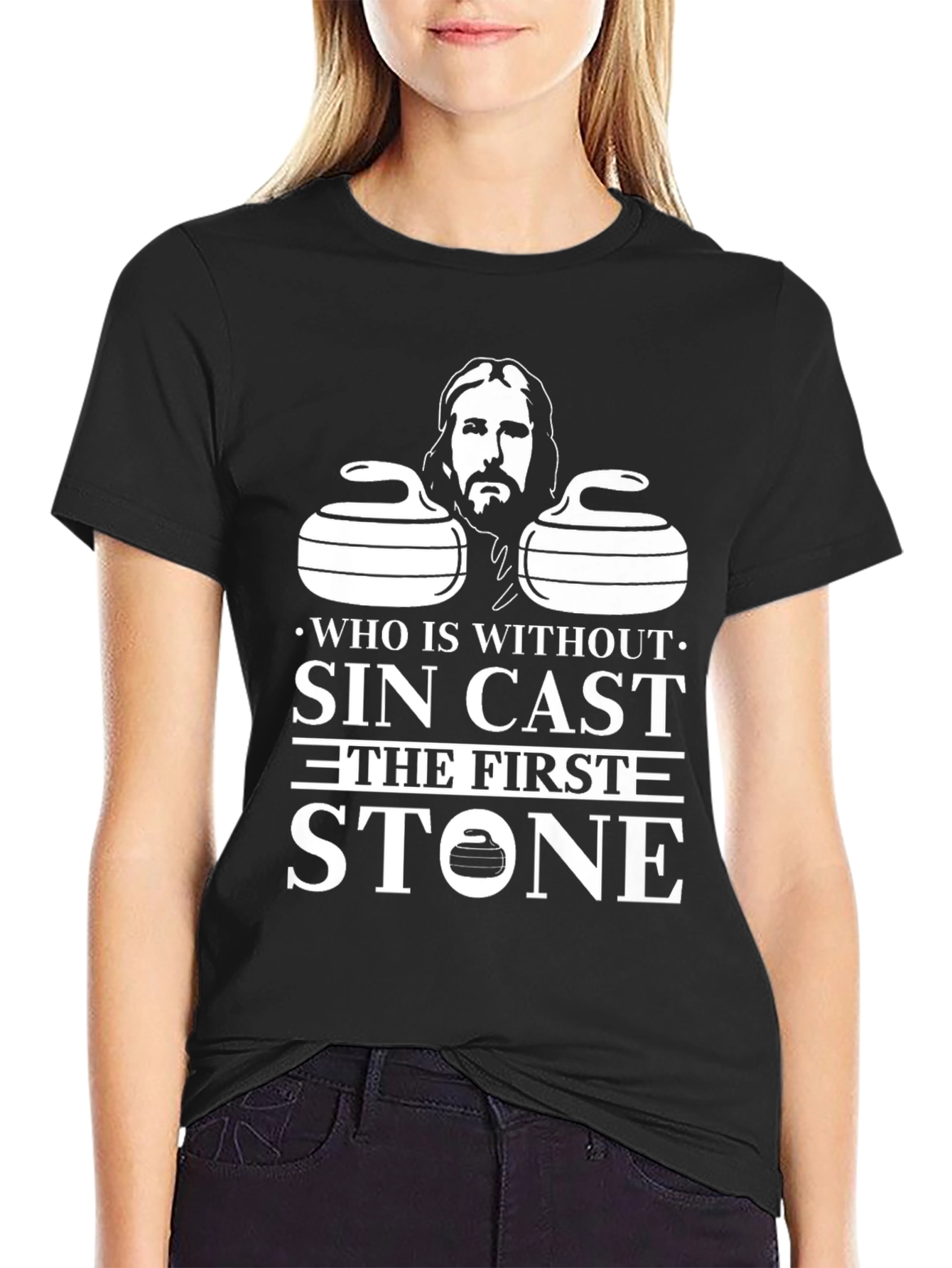 Who Is Without Sin Black T-Shirt