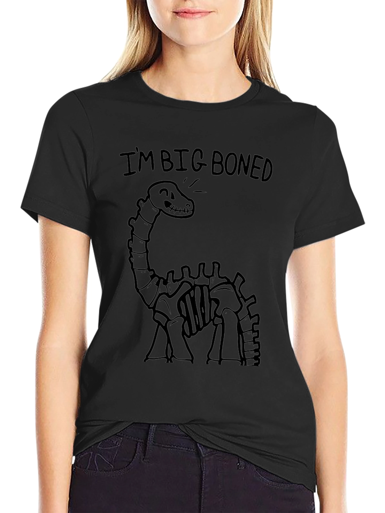 Big Boned Dinosaur Graphic T-Shirt - Black