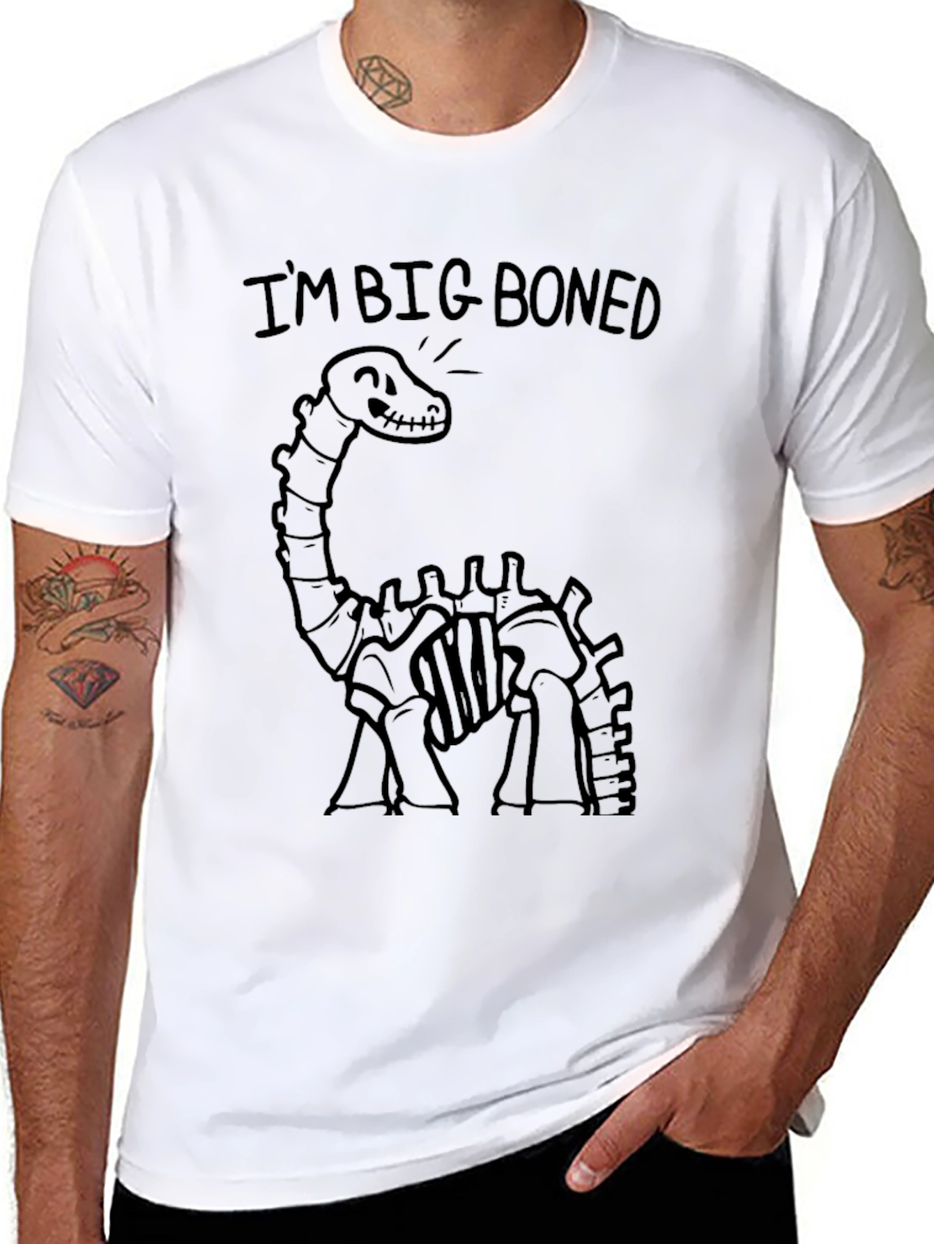 Big Boned Dinosaur Graphic T-Shirt - Black