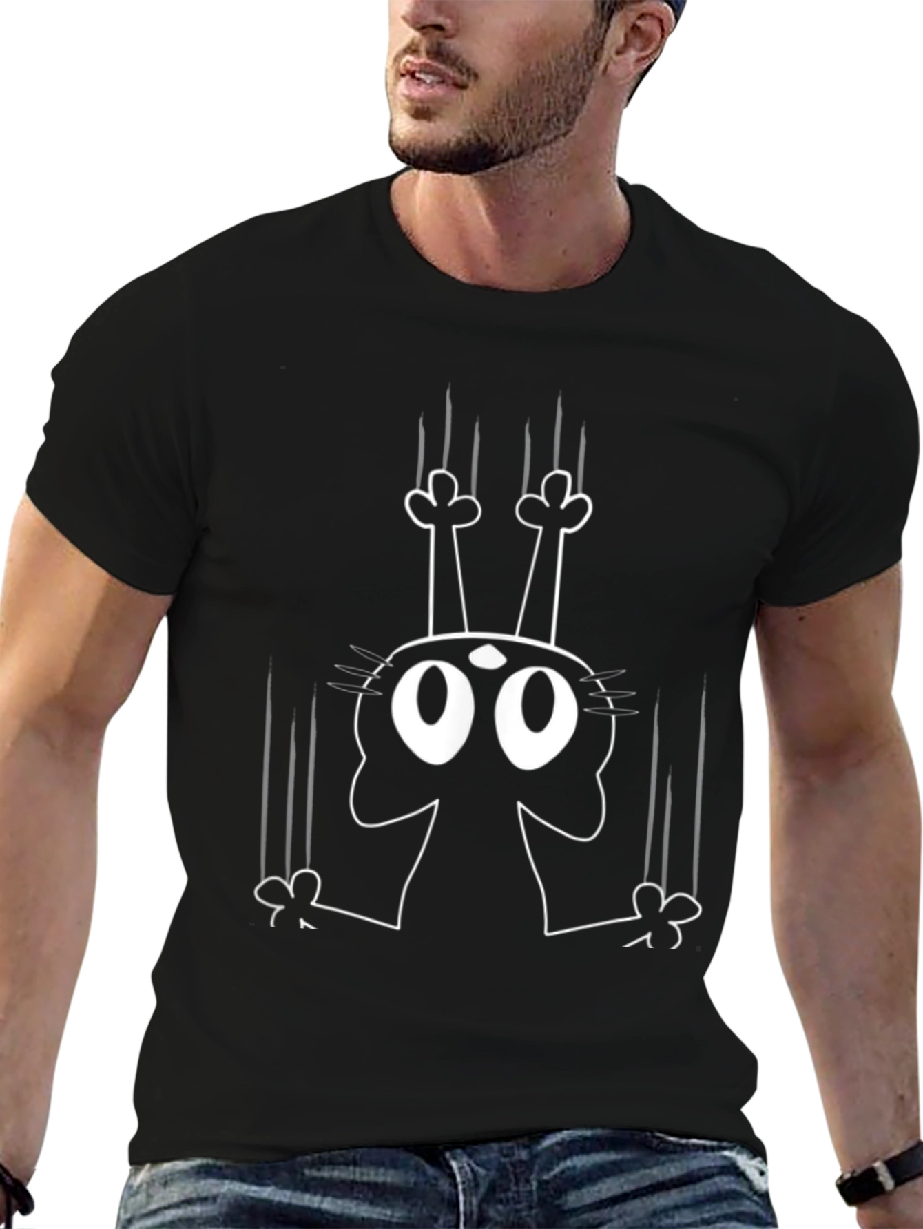 Mens Black Cat Scratching Graphic T-Shirt