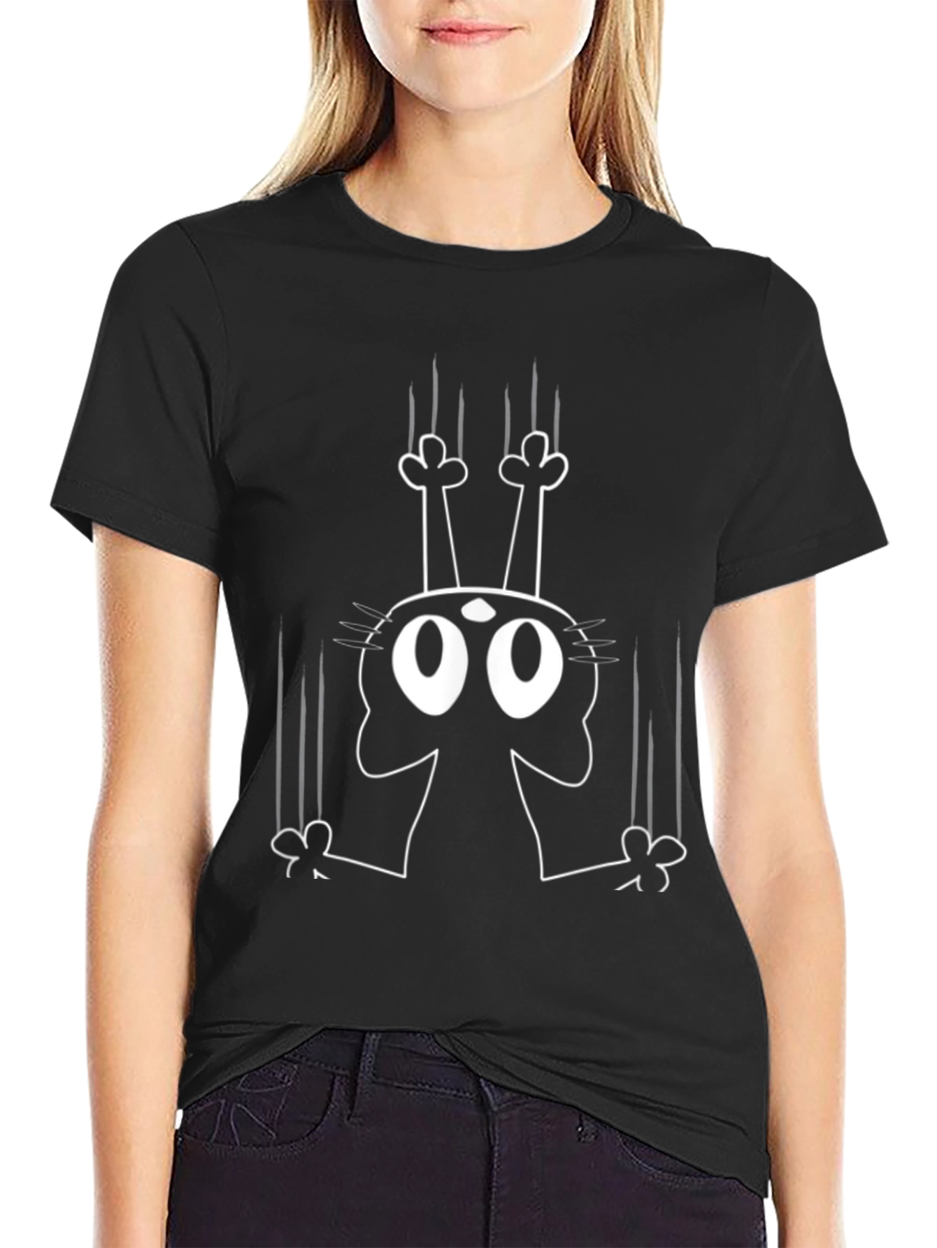 Mens Black Cat Scratching Graphic T-Shirt