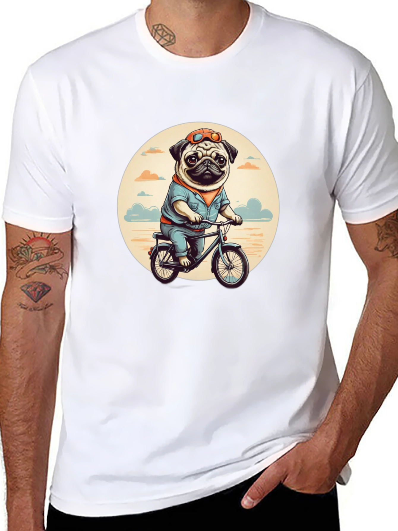 Pug on Bike Graphic Tee - Black T-Shirt