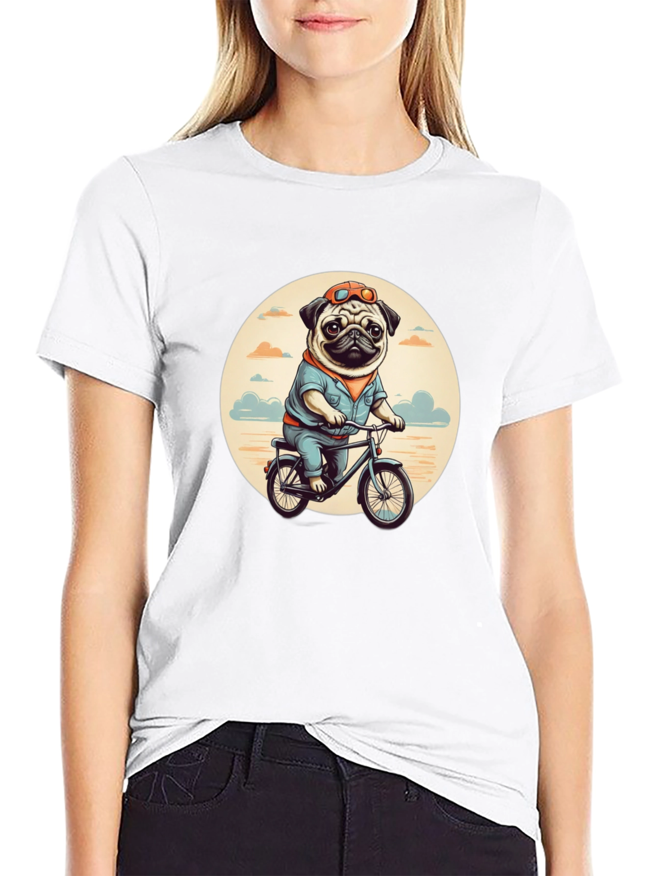 Pug on Bike Graphic Tee - Black T-Shirt