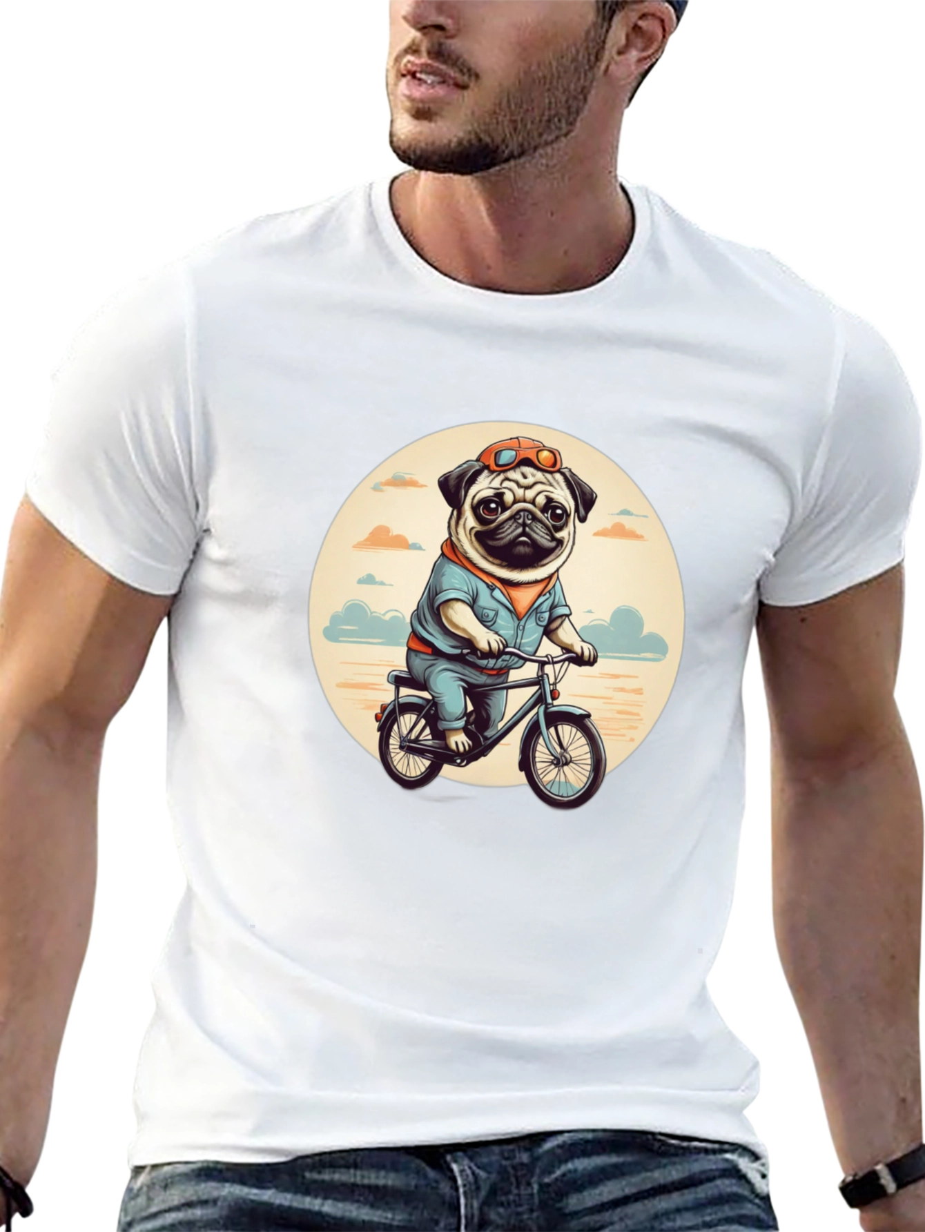 Pug on Bike Graphic Tee - Black T-Shirt