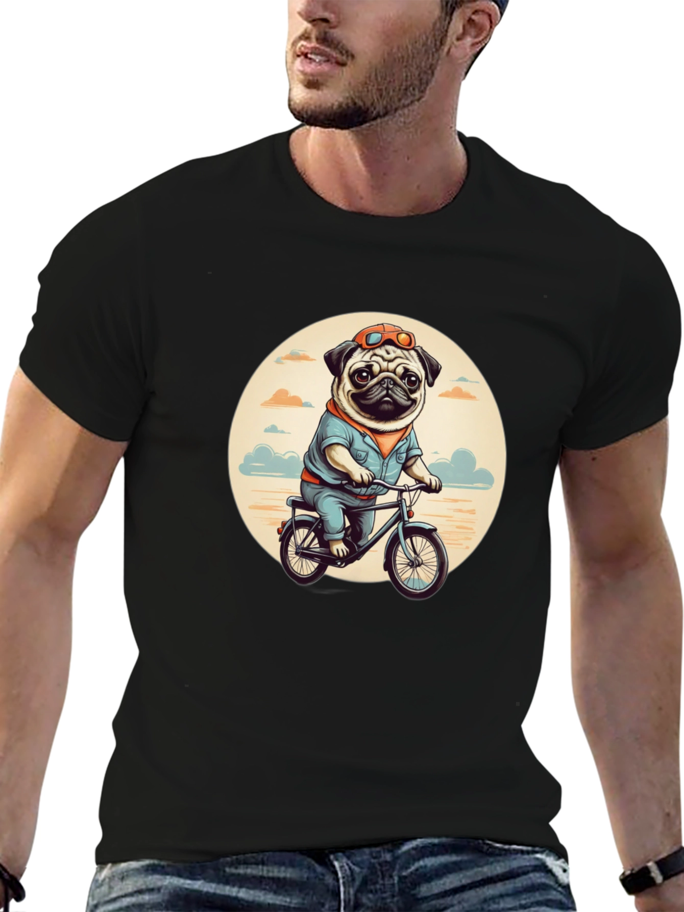 Pug on Bike Graphic Tee - Black T-Shirt
