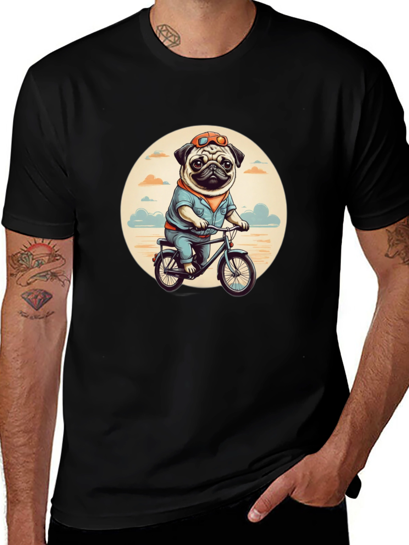 Pug on Bike Graphic Tee - Black T-Shirt