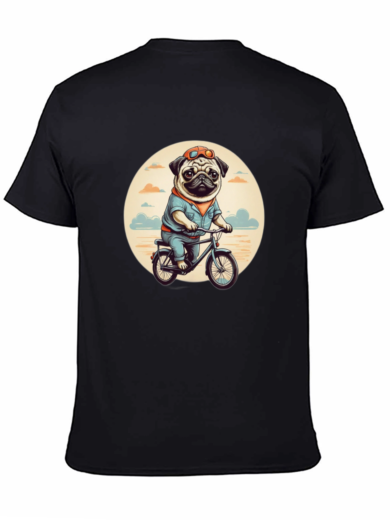 Pug on Bike Graphic Tee - Black T-Shirt