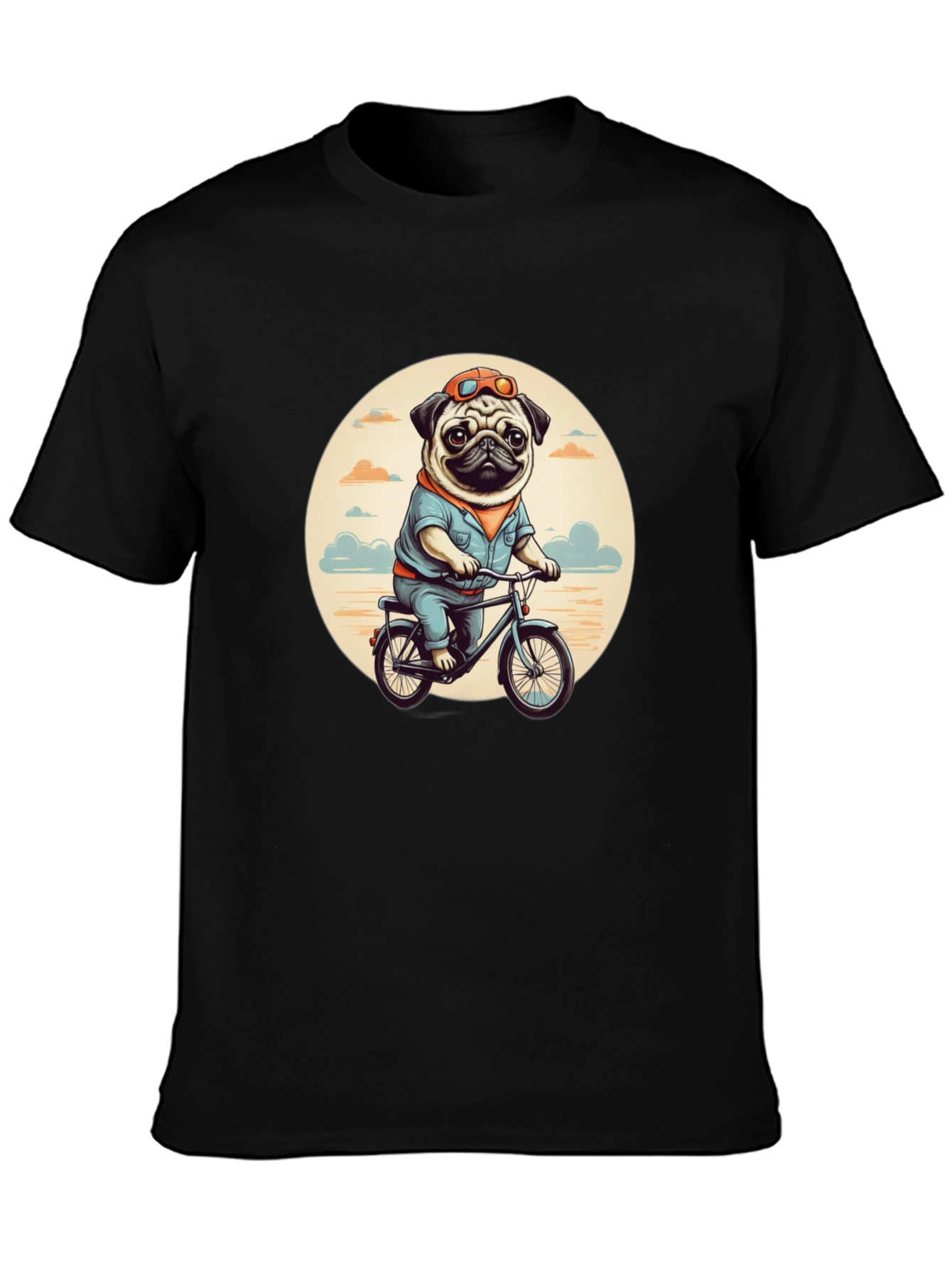 Pug on Bike Graphic Tee - Black T-Shirt