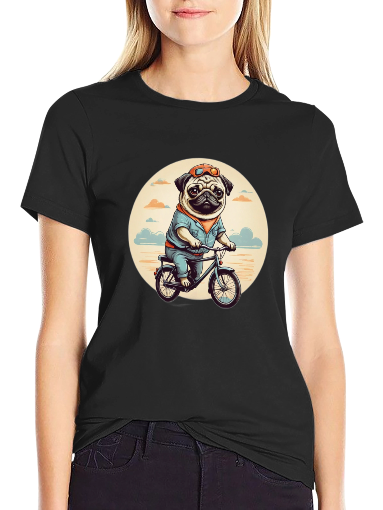 Pug on Bike Graphic Tee - Black T-Shirt