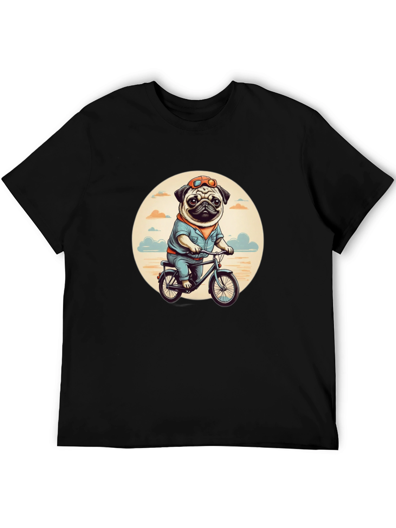 Pug on Bike Graphic Tee - Black T-Shirt