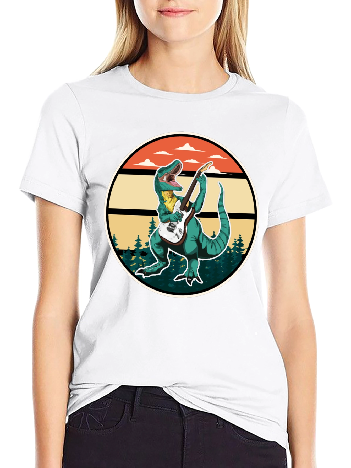Dinosaur Guitarist T-Shirt - Retro Rock Design