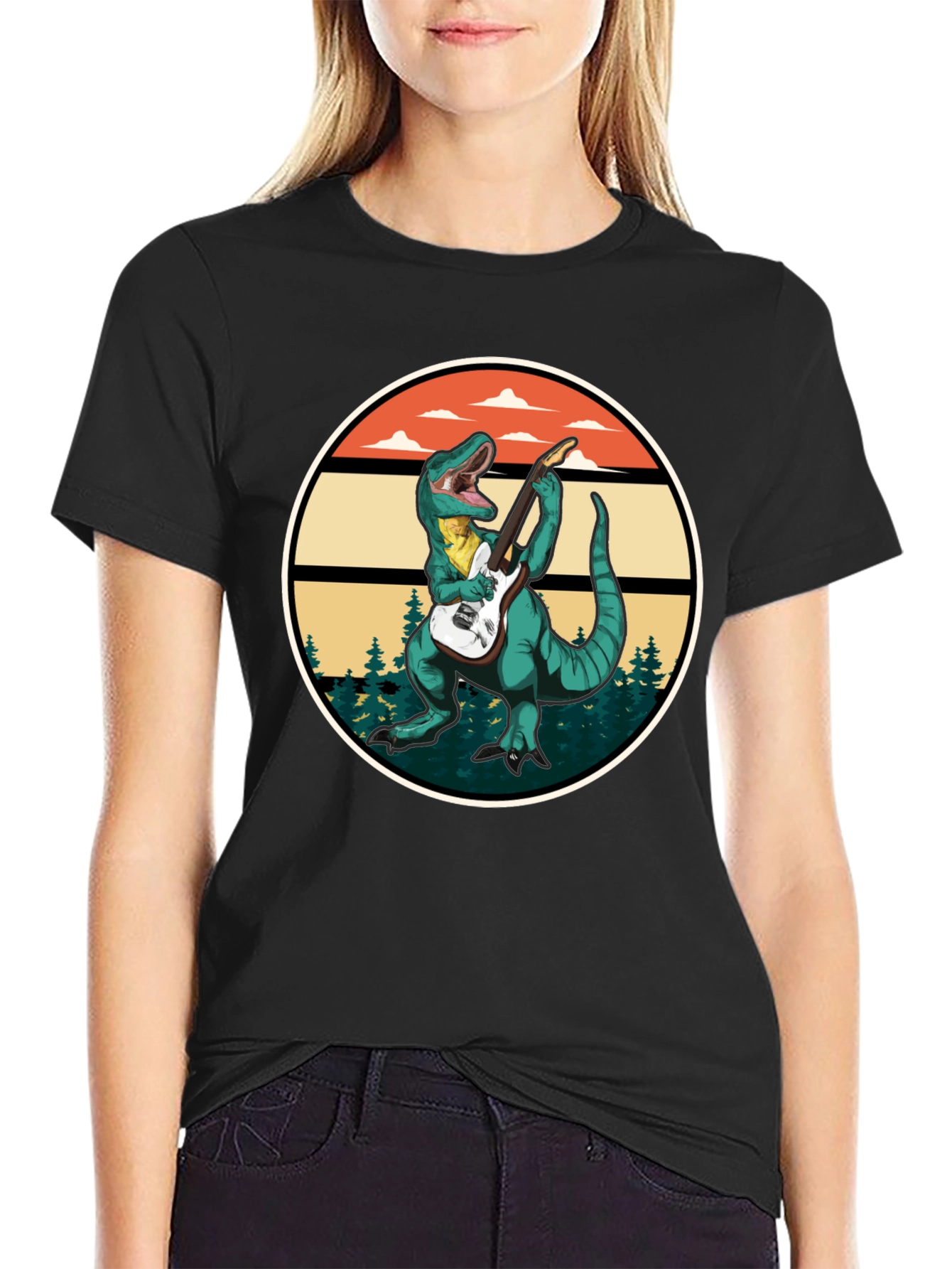 Dinosaur Guitarist T-Shirt - Retro Rock Design