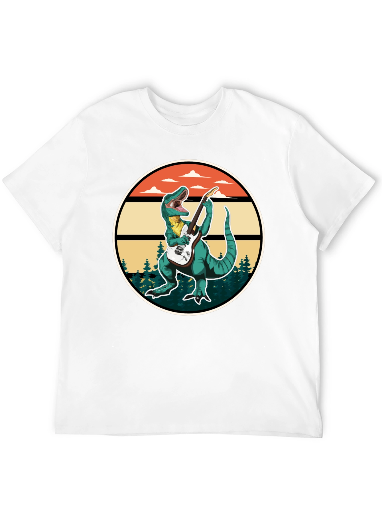Dinosaur Guitarist T-Shirt - Retro Rock Design