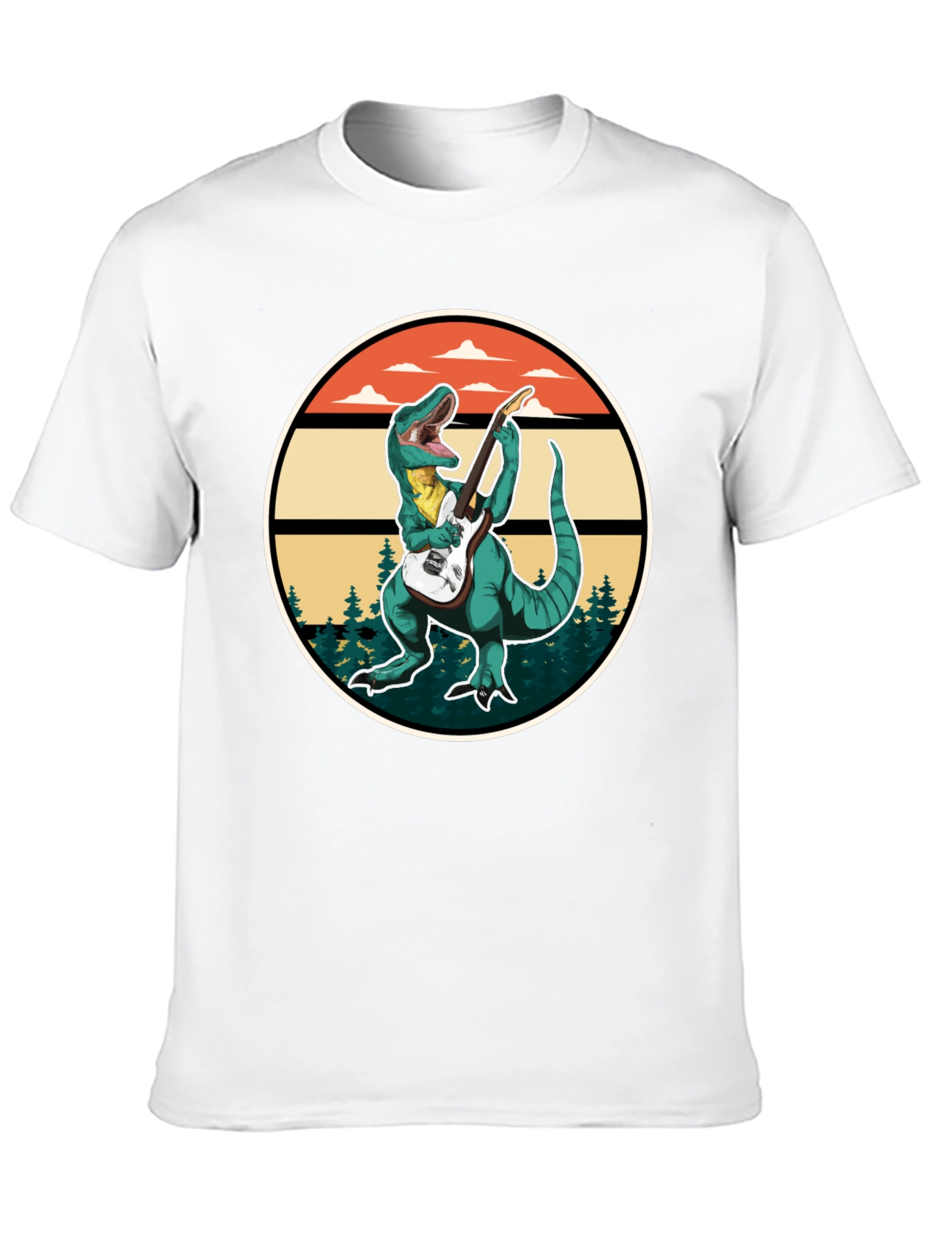 Dinosaur Guitarist T-Shirt - Retro Rock Design