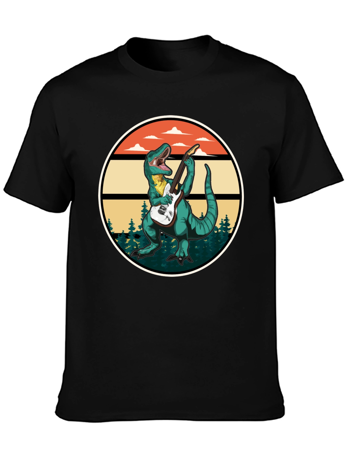 Dinosaur Guitarist T-Shirt - Retro Rock Design
