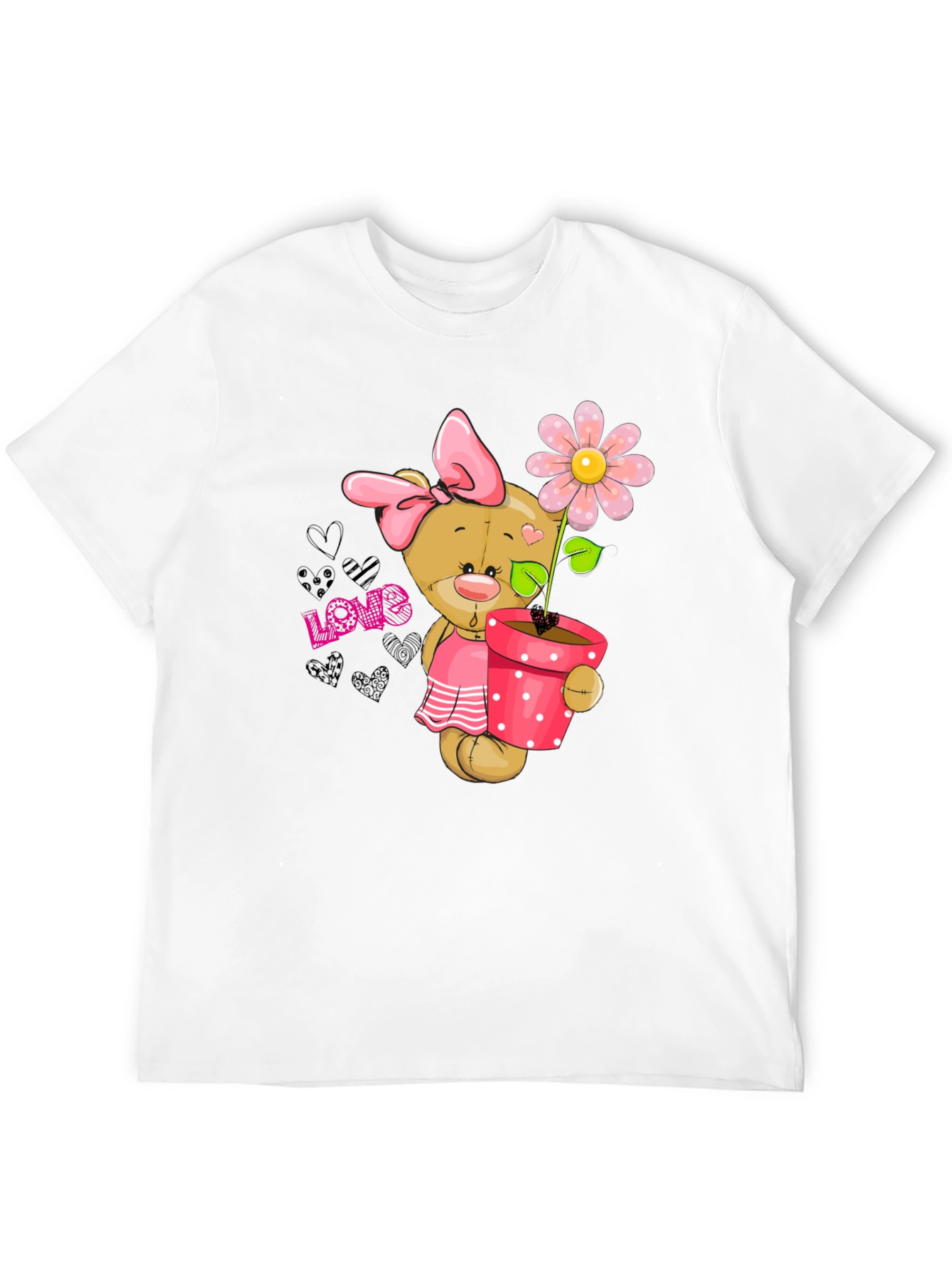 Cute Bear with Flower Pot Graphic Tee