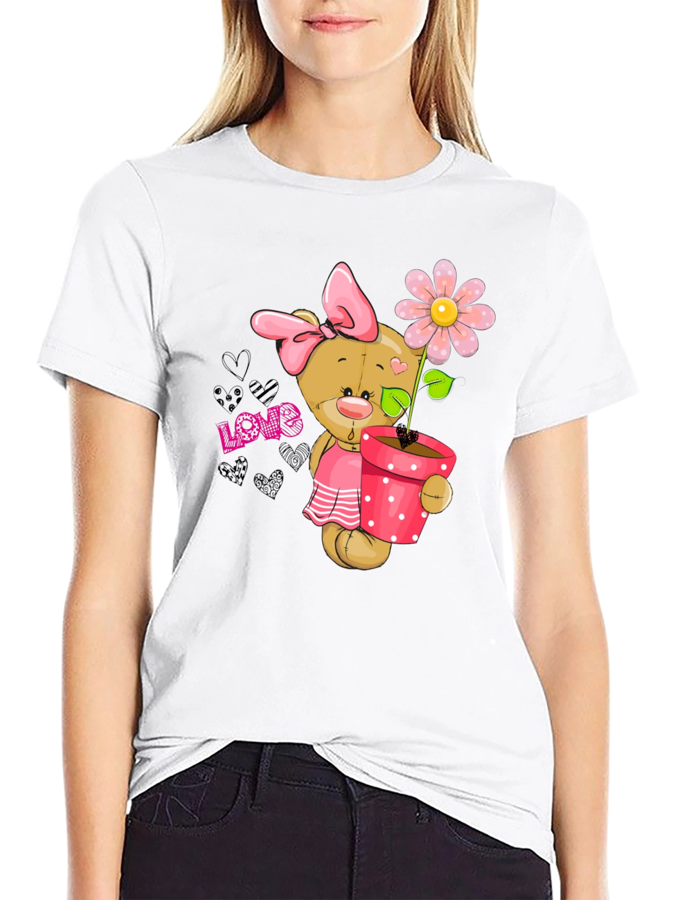 Cute Bear with Flower Pot Graphic Tee