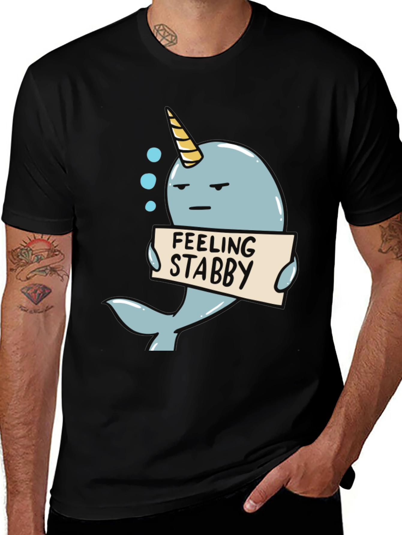 Feeling Stabby Narwhal T-Shirt - Funny Cartoon Tee