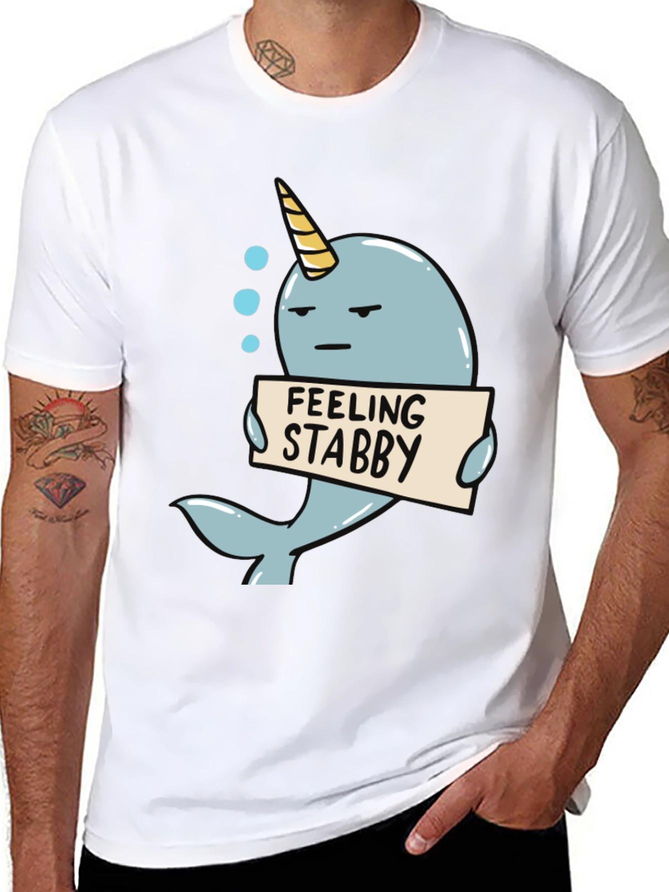 Feeling Stabby Narwhal T-Shirt - Funny Cartoon Tee