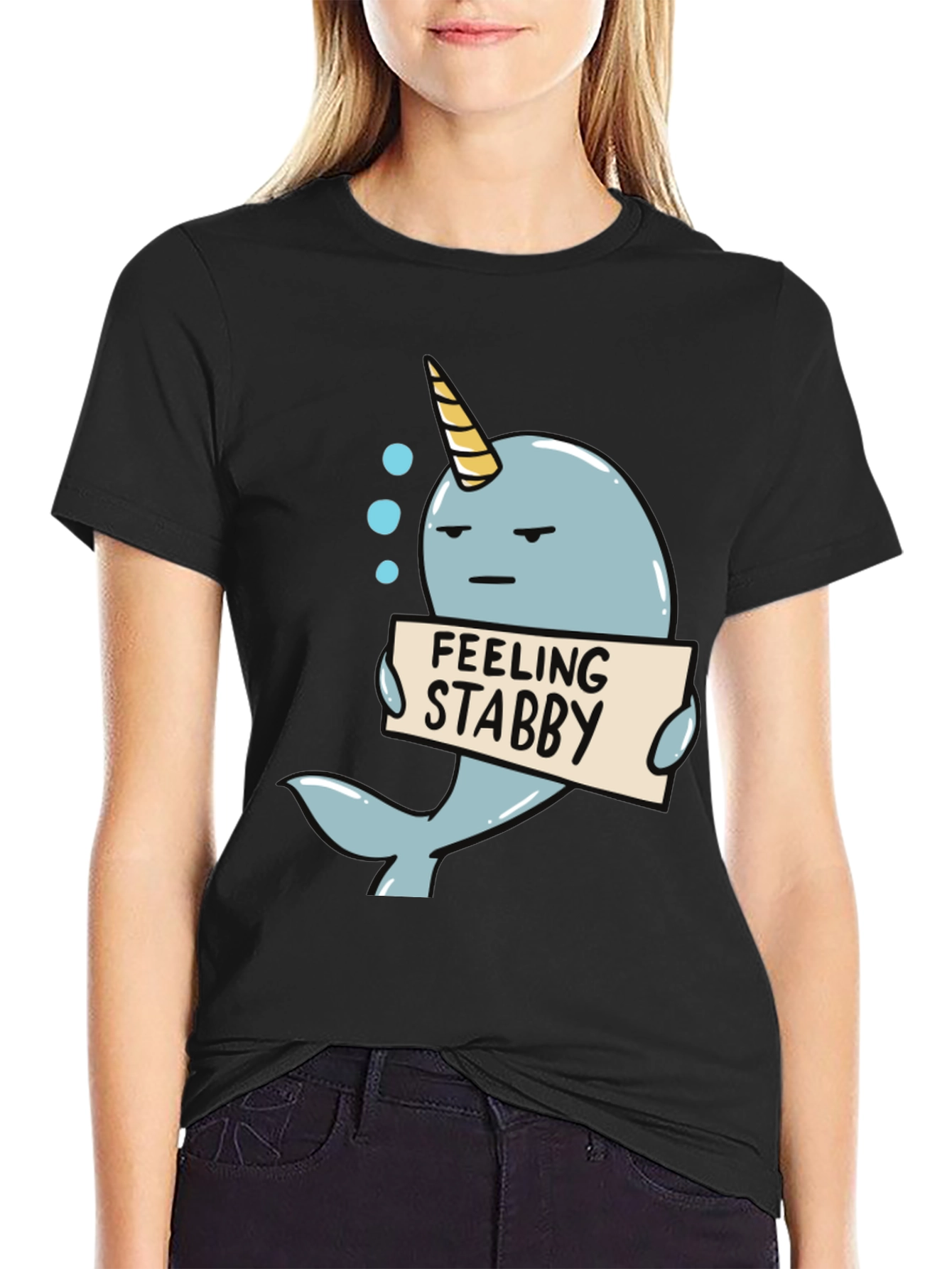 Feeling Stabby Narwhal T-Shirt - Funny Cartoon Tee