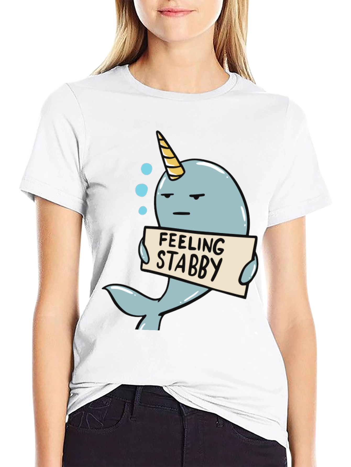 Feeling Stabby Narwhal T-Shirt - Funny Cartoon Tee