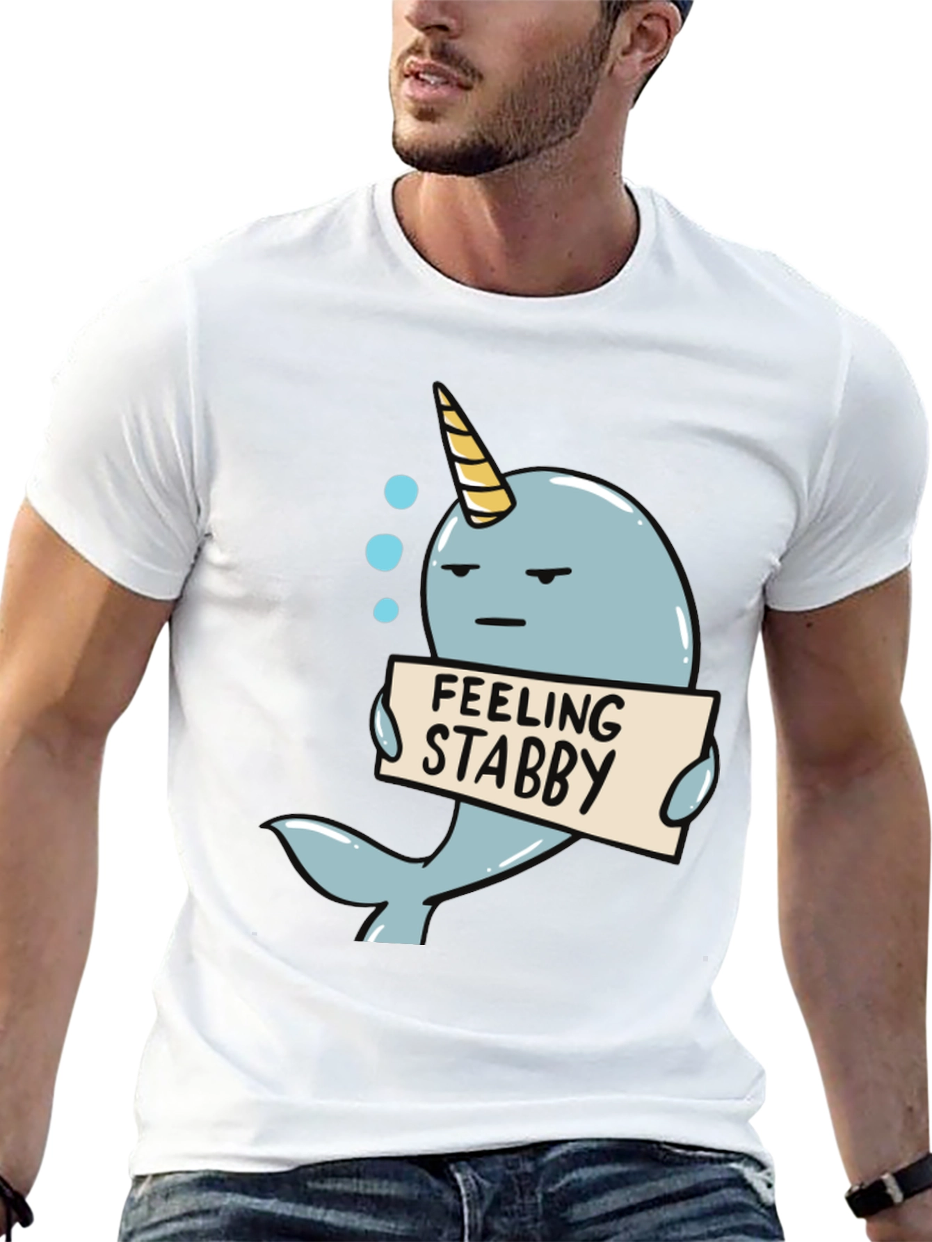 Feeling Stabby Narwhal T-Shirt - Funny Cartoon Tee