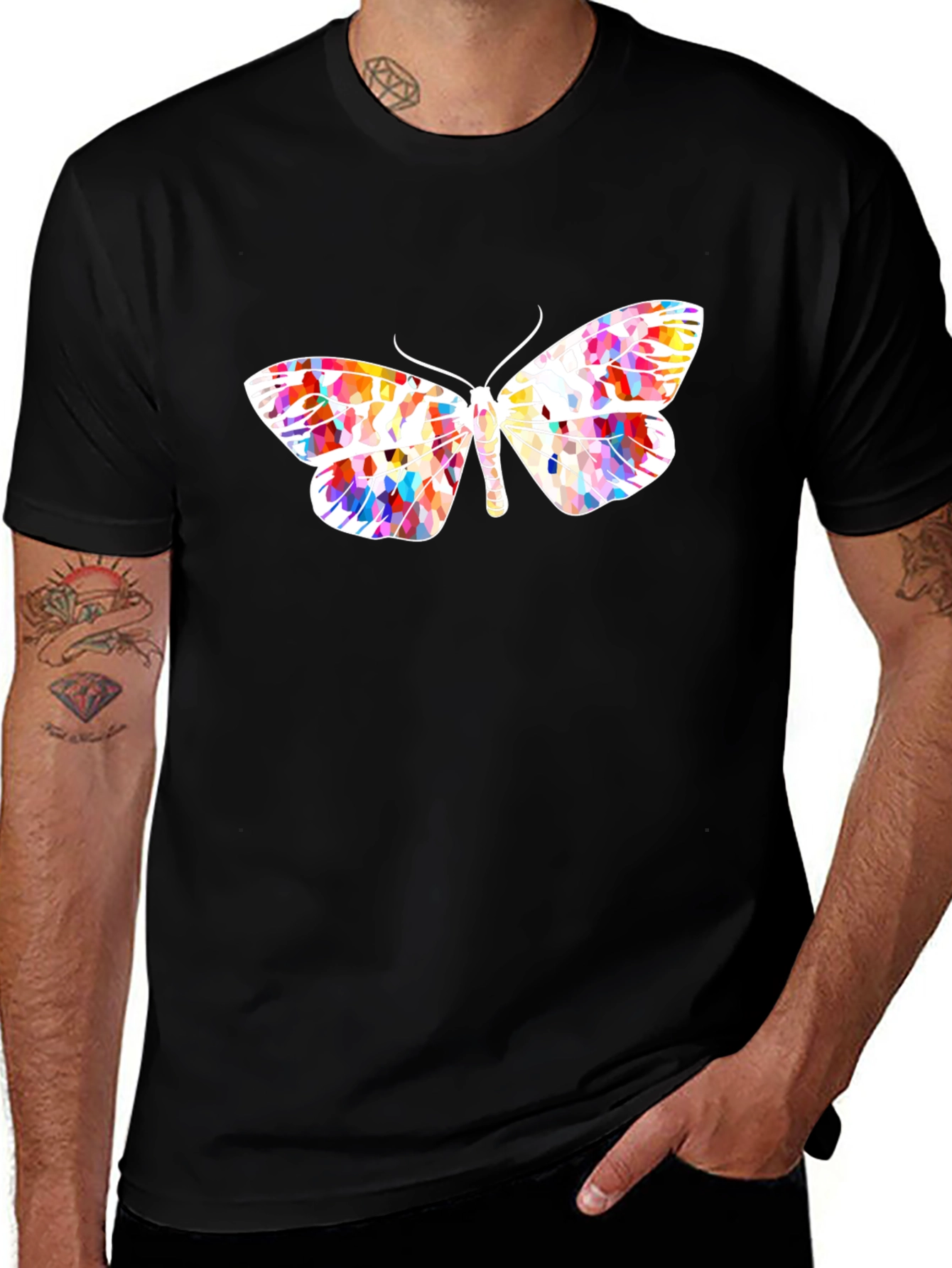 Vibrant Butterfly Graphic Black T-Shirt