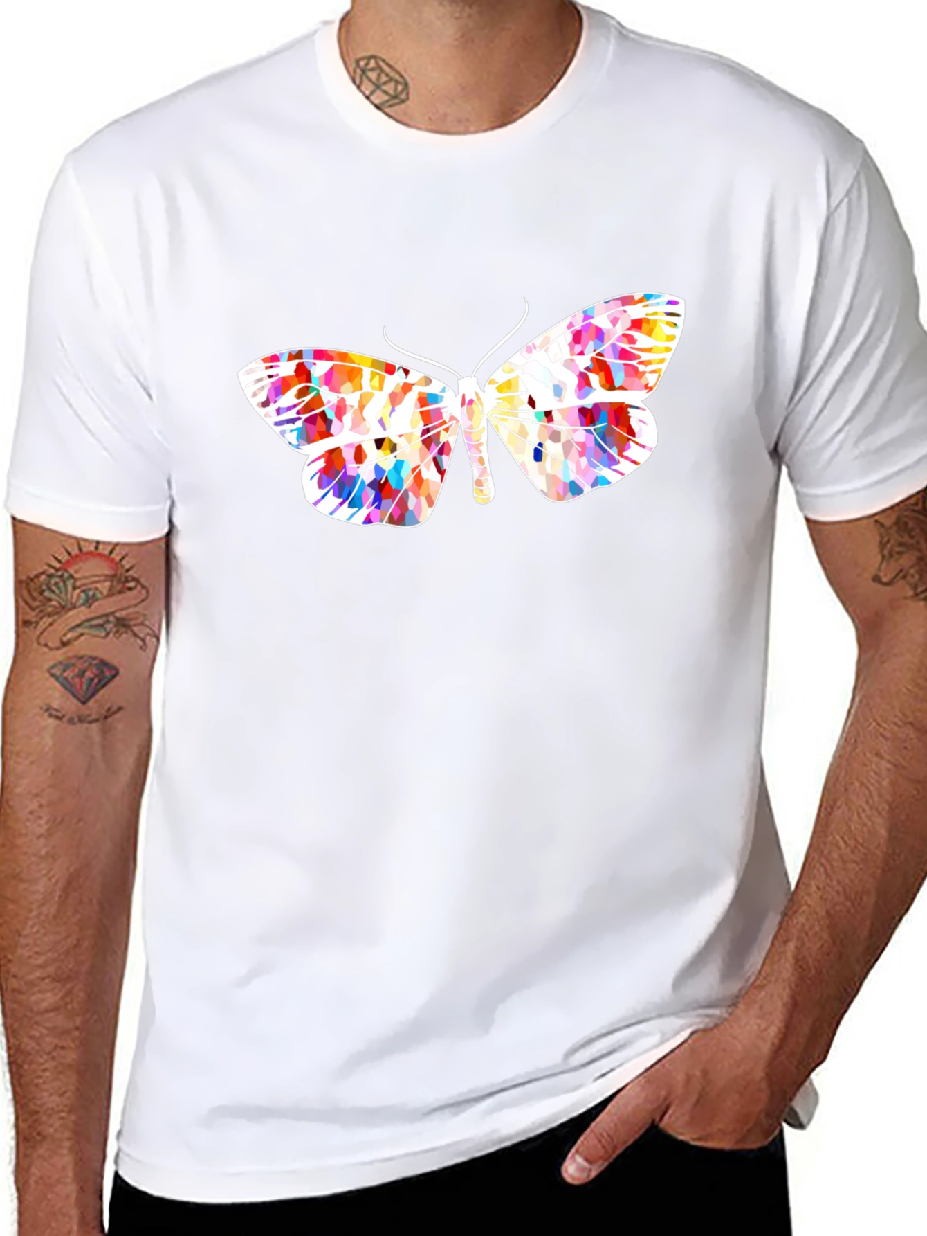Vibrant Butterfly Graphic Black T-Shirt