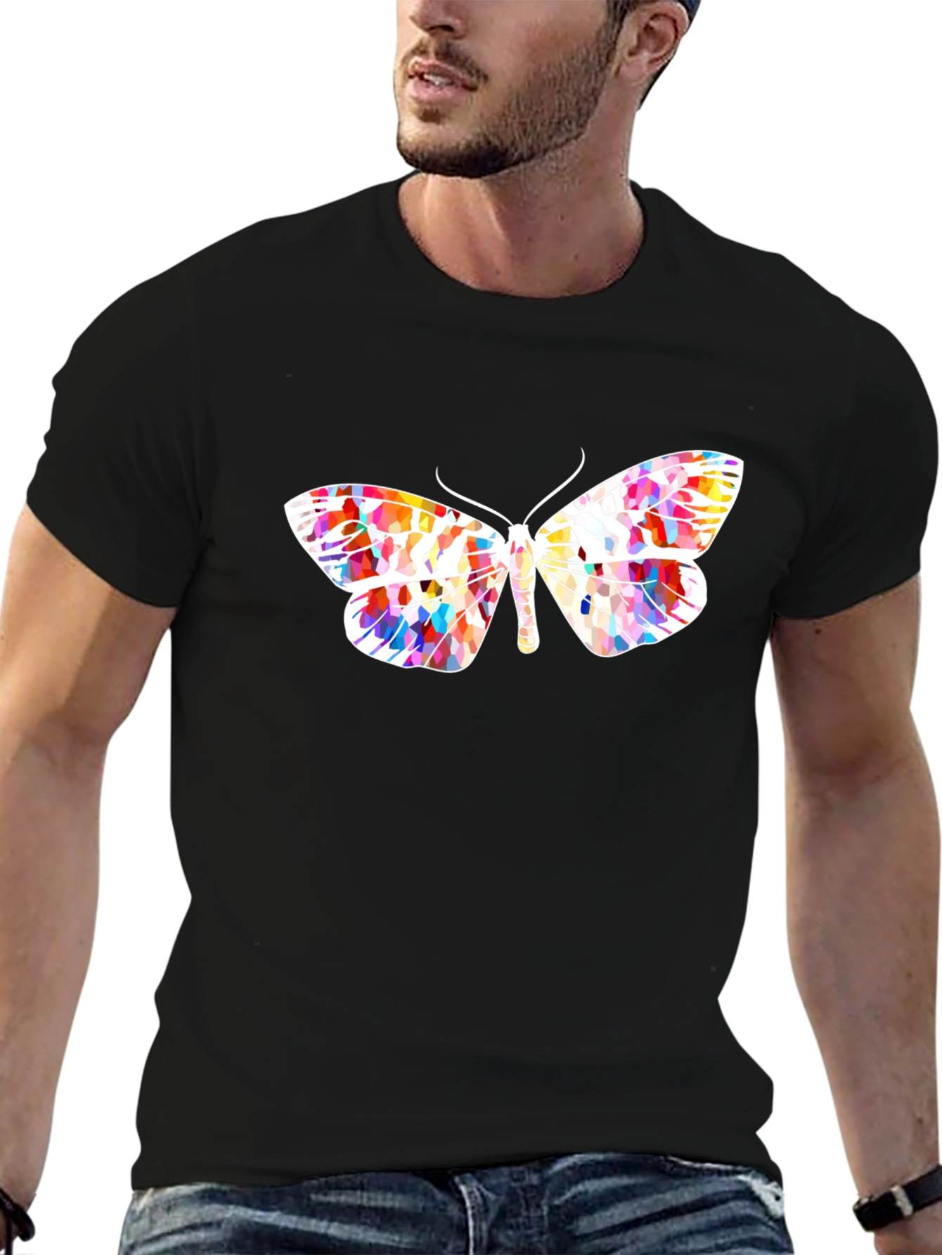 Vibrant Butterfly Graphic Black T-Shirt