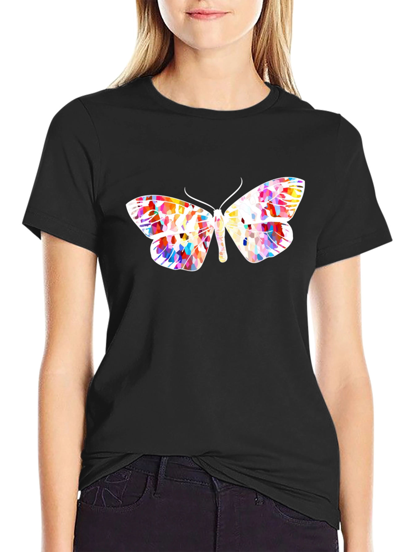 Vibrant Butterfly Graphic Black T-Shirt