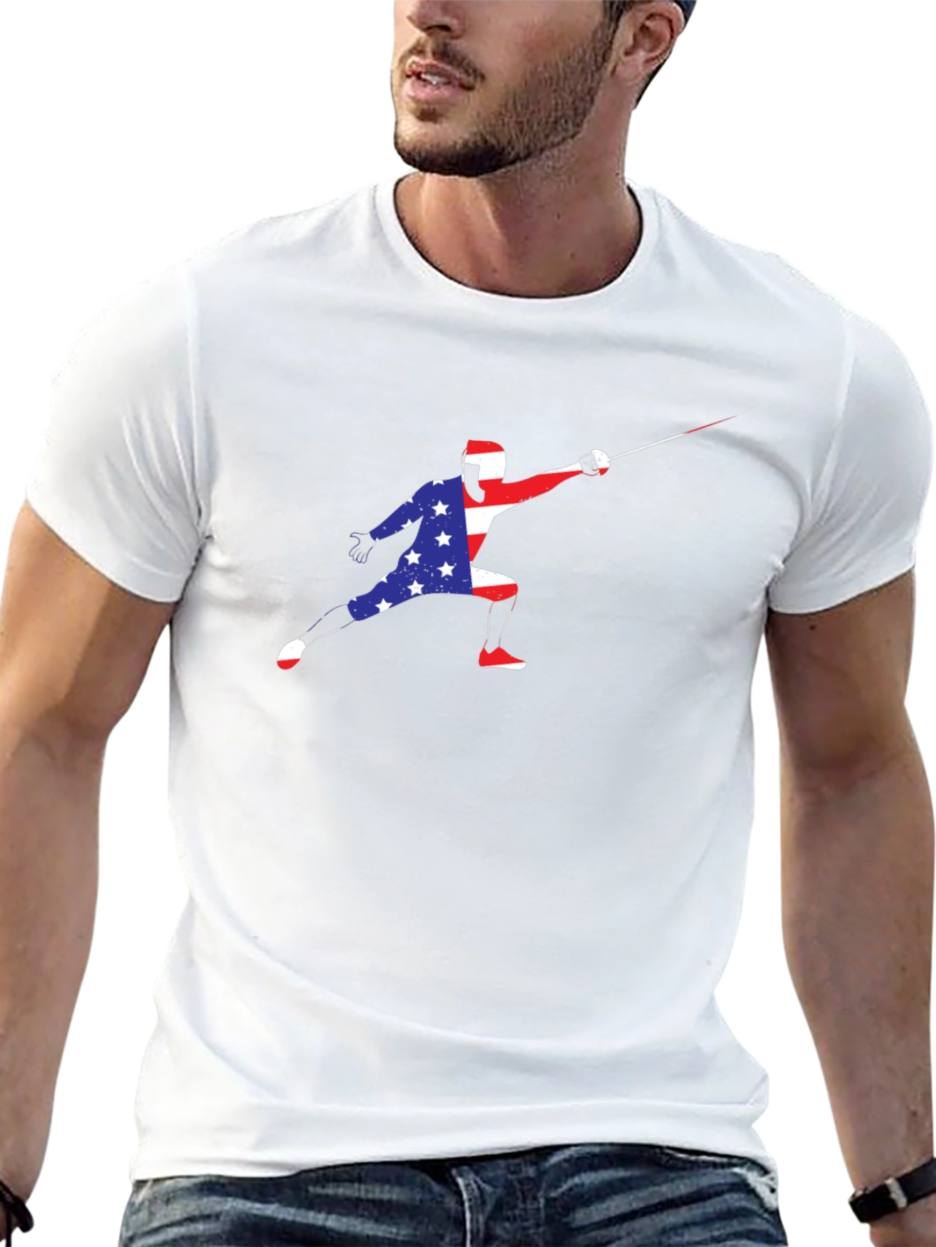Patriotic Fencer Graphic T-Shirt - USA Pride