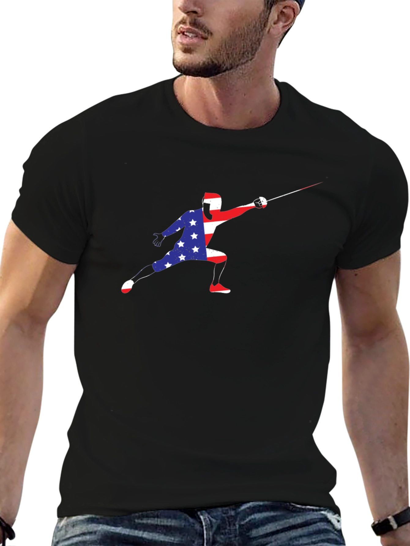 Patriotic Fencer Graphic T-Shirt - USA Pride