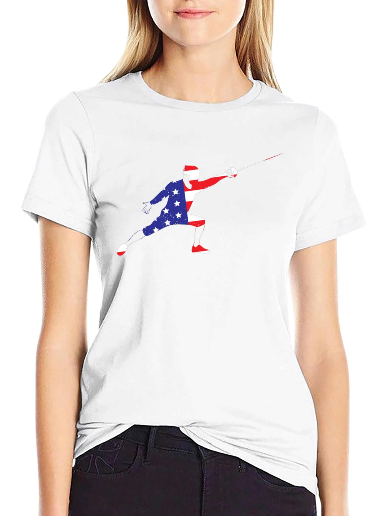 Patriotic Fencer Graphic T-Shirt - USA Pride