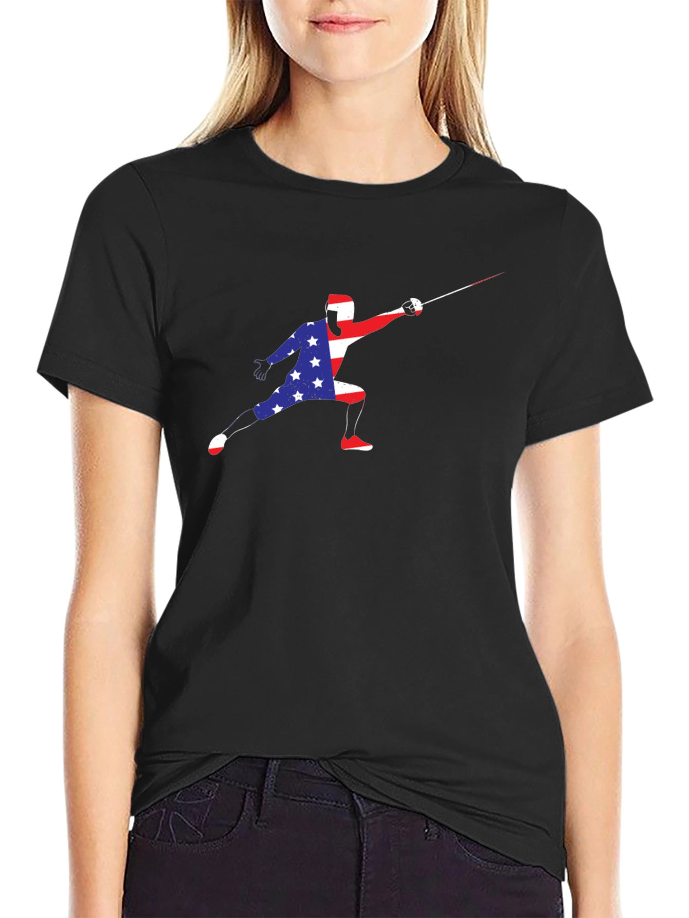Patriotic Fencer Graphic T-Shirt - USA Pride