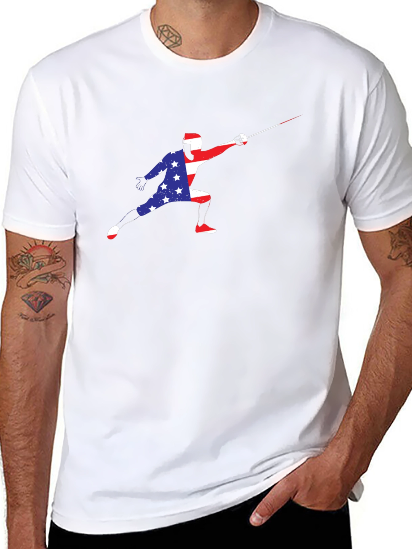 Patriotic Fencer Graphic T-Shirt - USA Pride