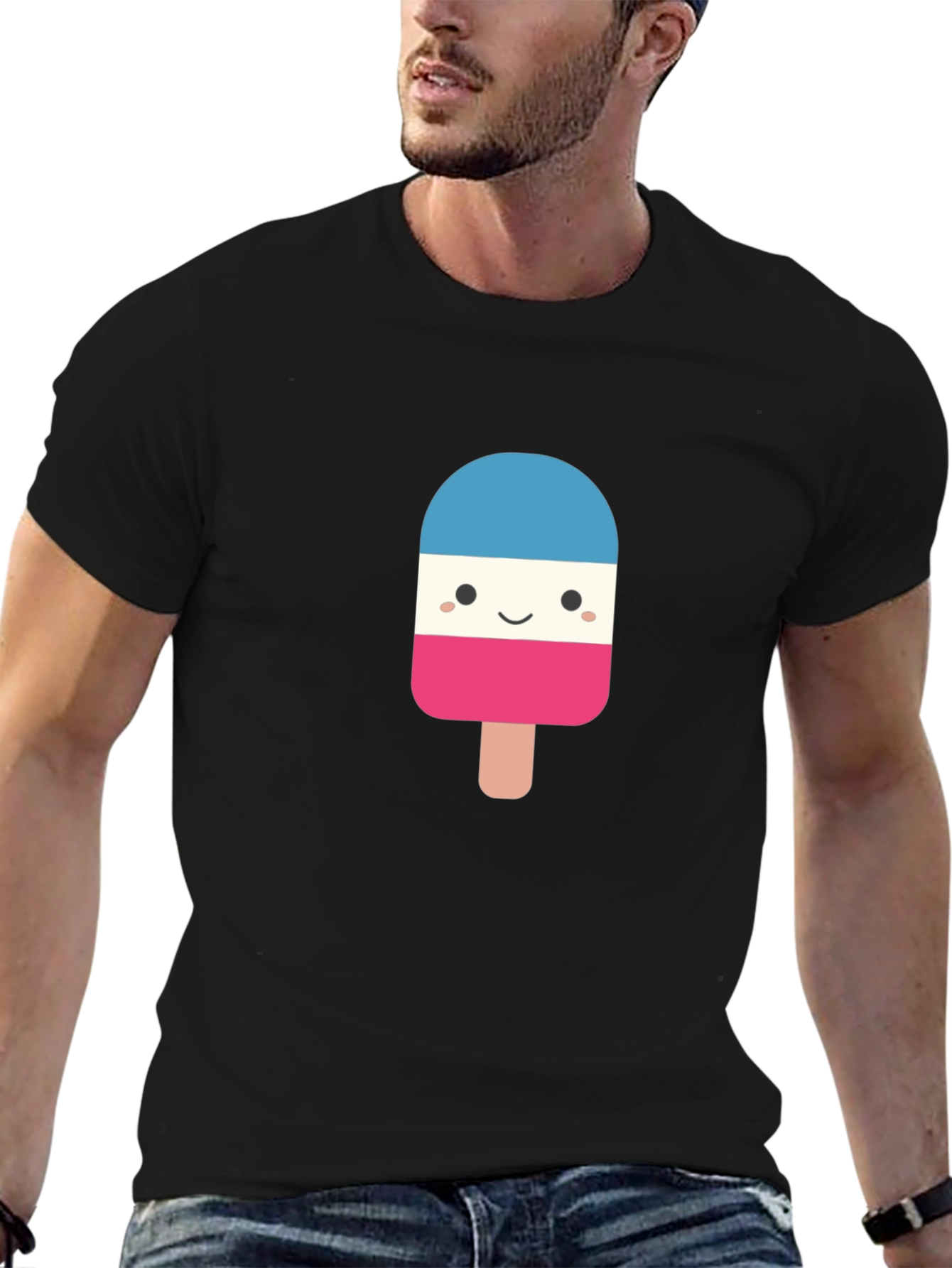 Novelty Popsicle Graphic Tee - Black Cotton Blend