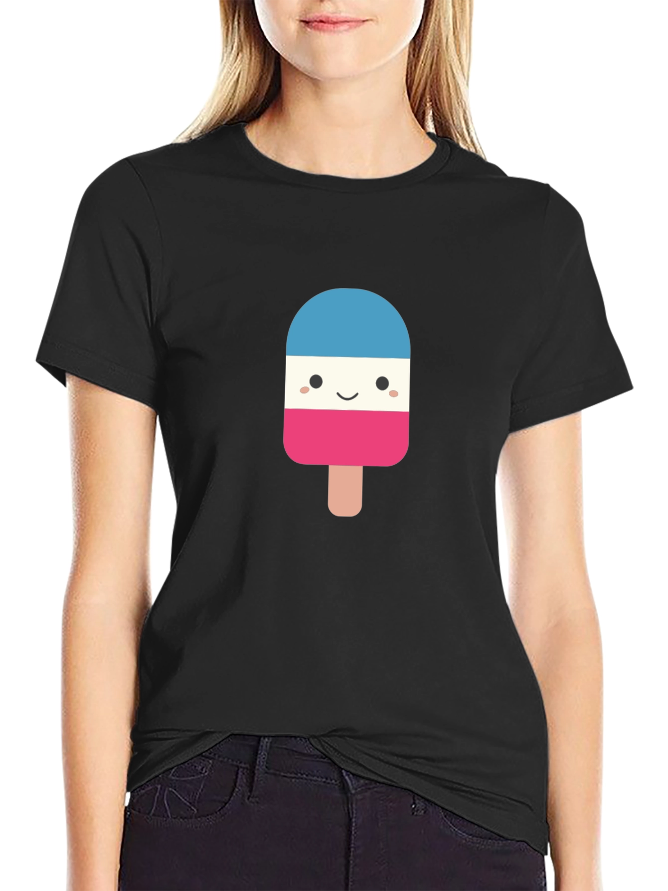 Novelty Popsicle Graphic Tee - Black Cotton Blend