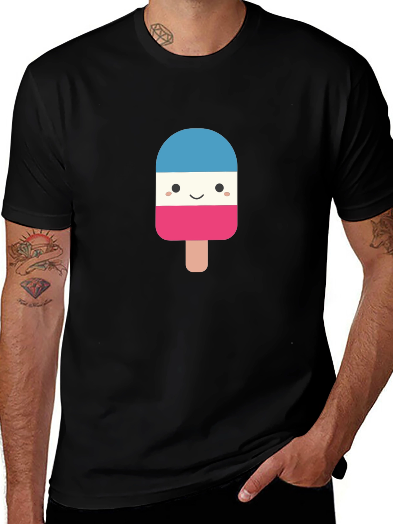 Novelty Popsicle Graphic Tee - Black Cotton Blend