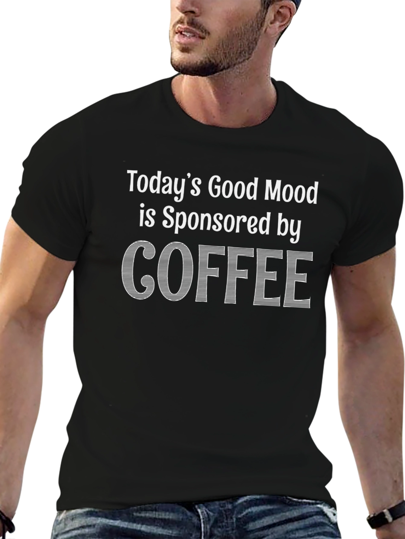 Coffee Sponsored Good Mood Black T-Shirt