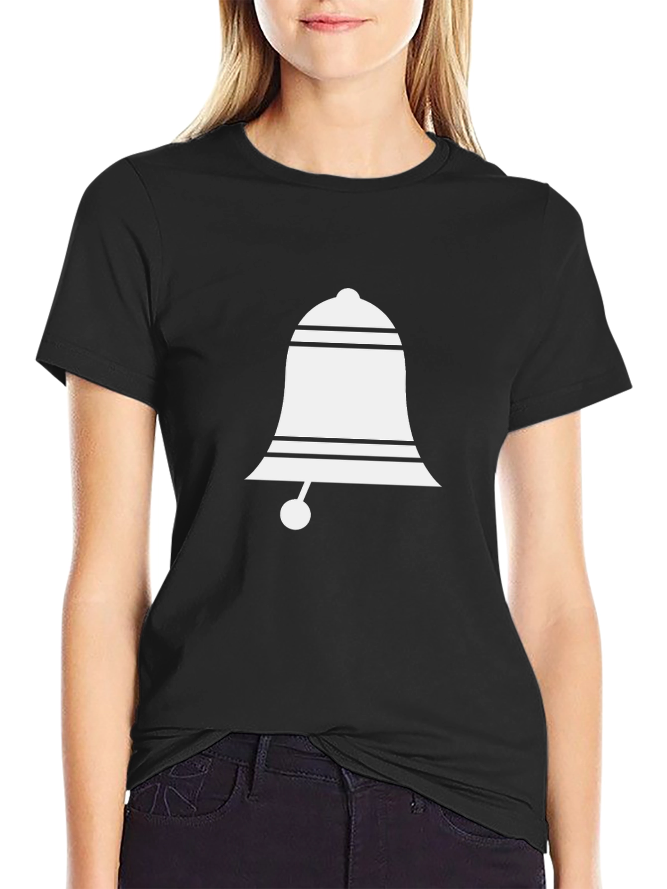 Black T-Shirt with White Bell Graphic