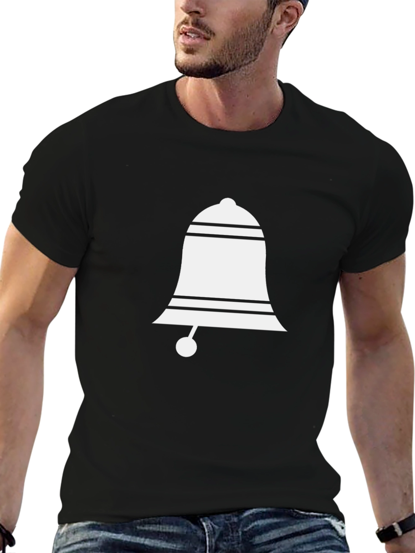 Black T-Shirt with White Bell Graphic
