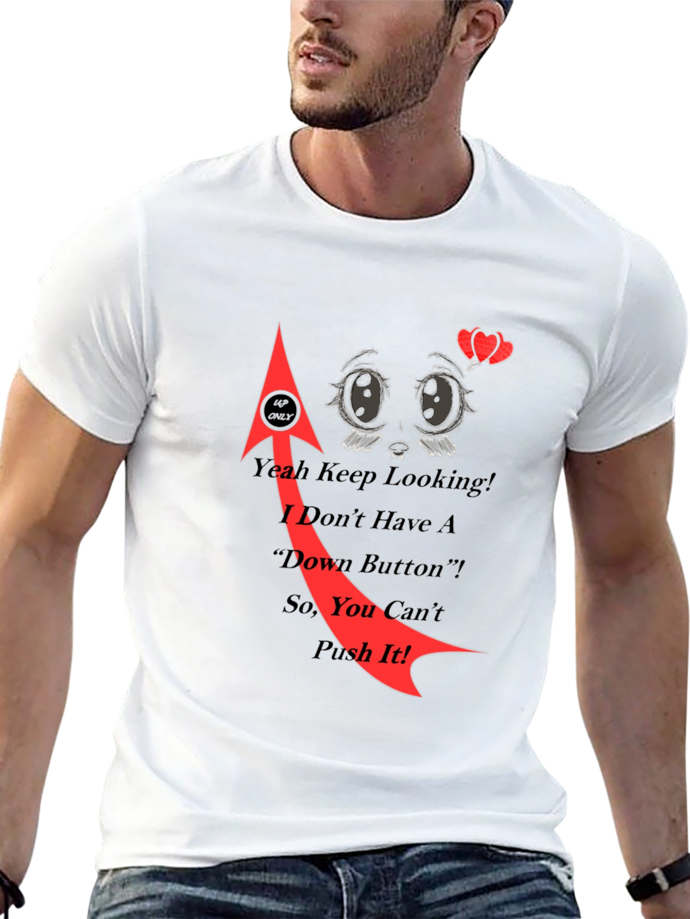 Humorous No Down Button Graphic Tee - Black