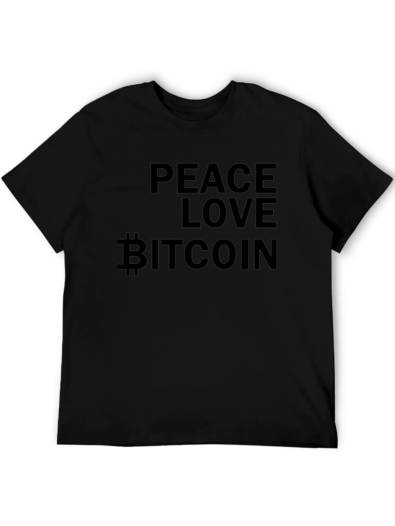 Peace Love Bitcoin Black Graphic T-Shirt