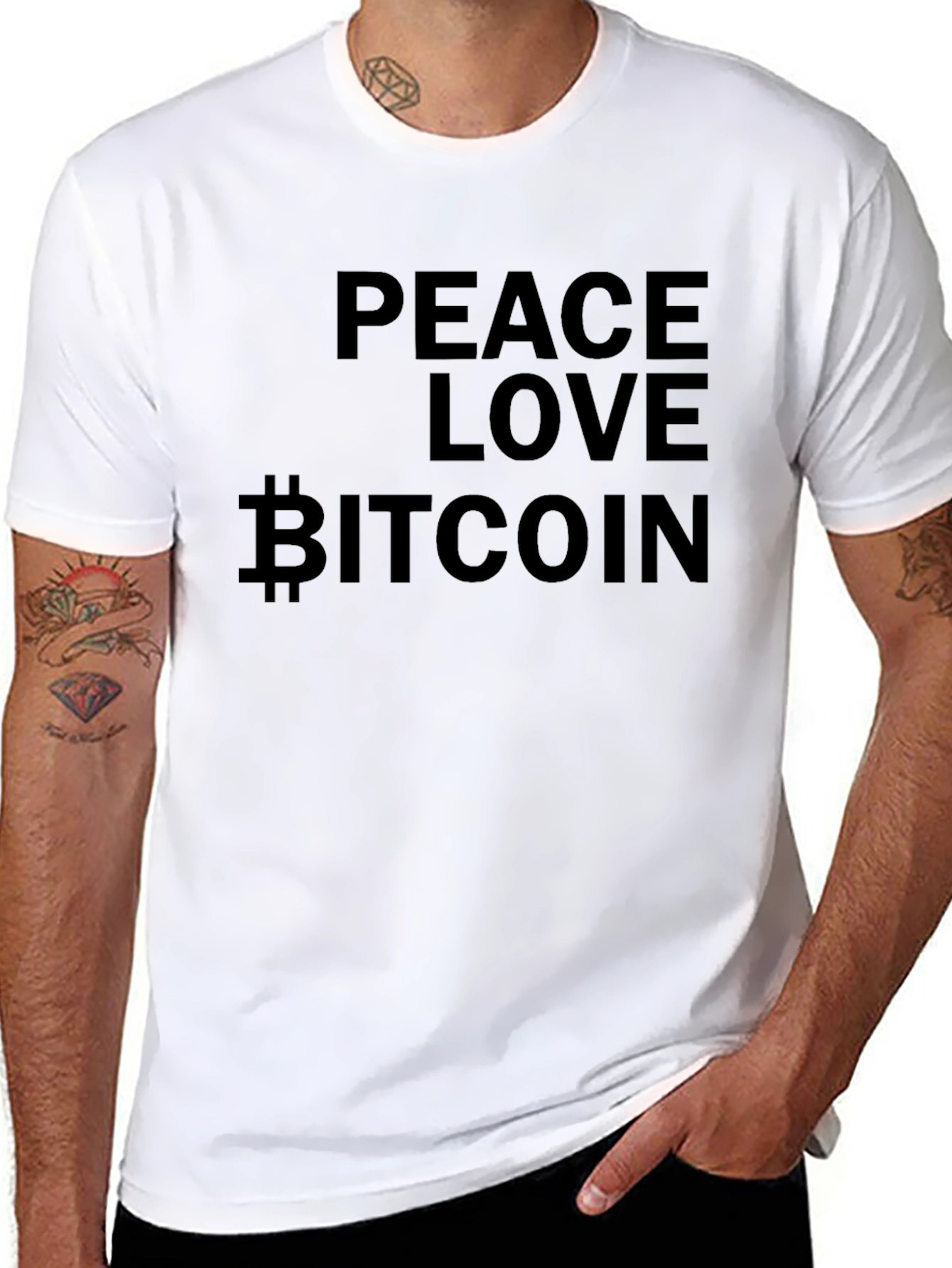 Peace Love Bitcoin Black Graphic T-Shirt