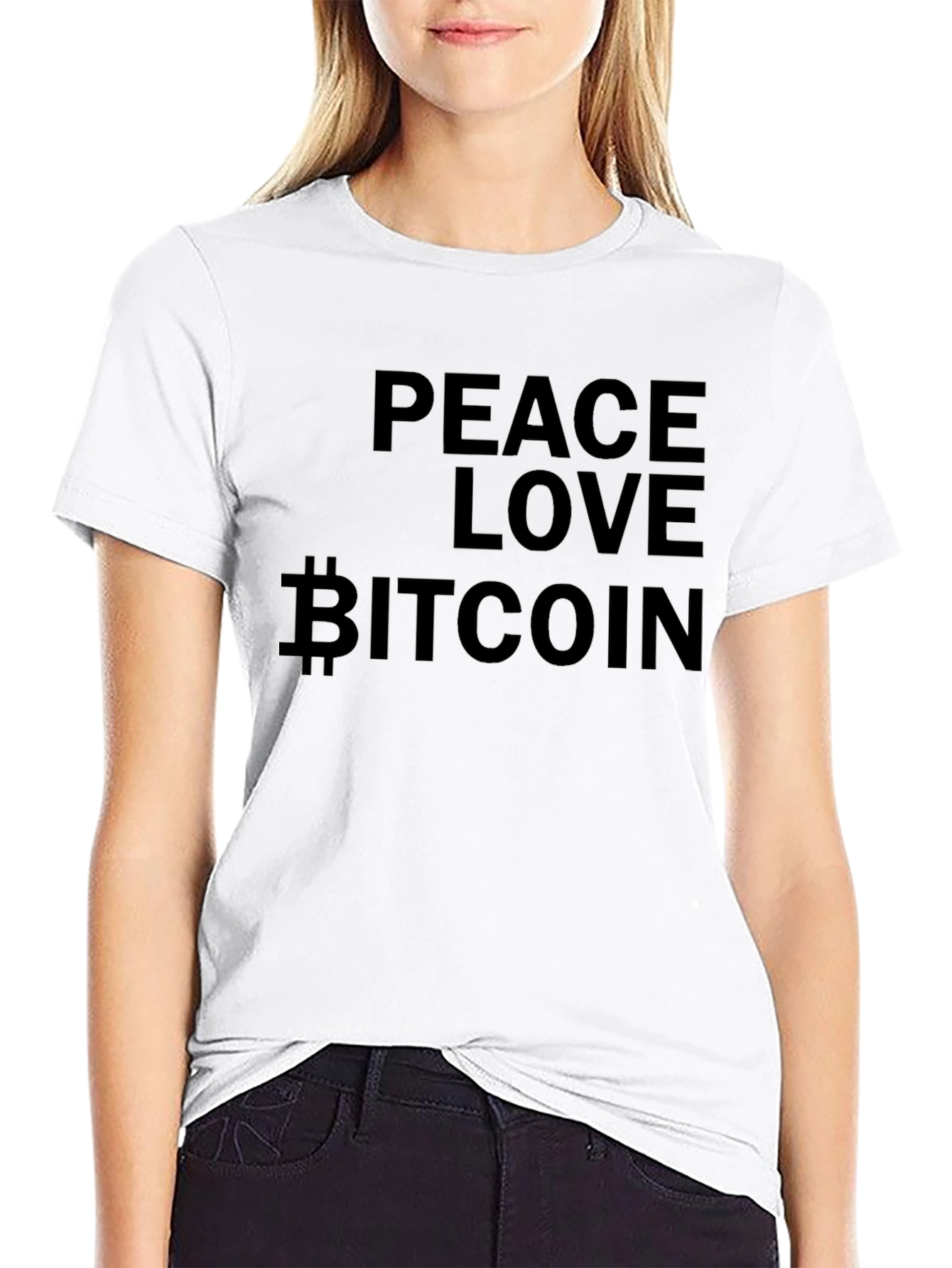 Peace Love Bitcoin Black Graphic T-Shirt