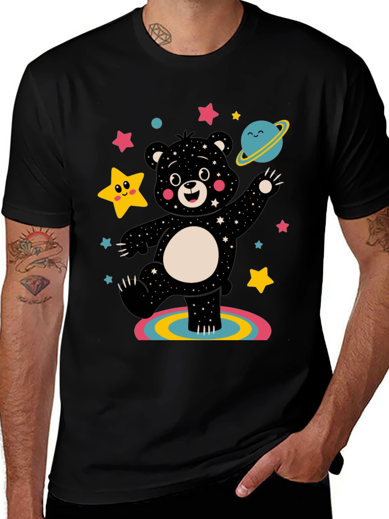 Cosmic Bear Graphic Tee - Black Unisex Shirt
