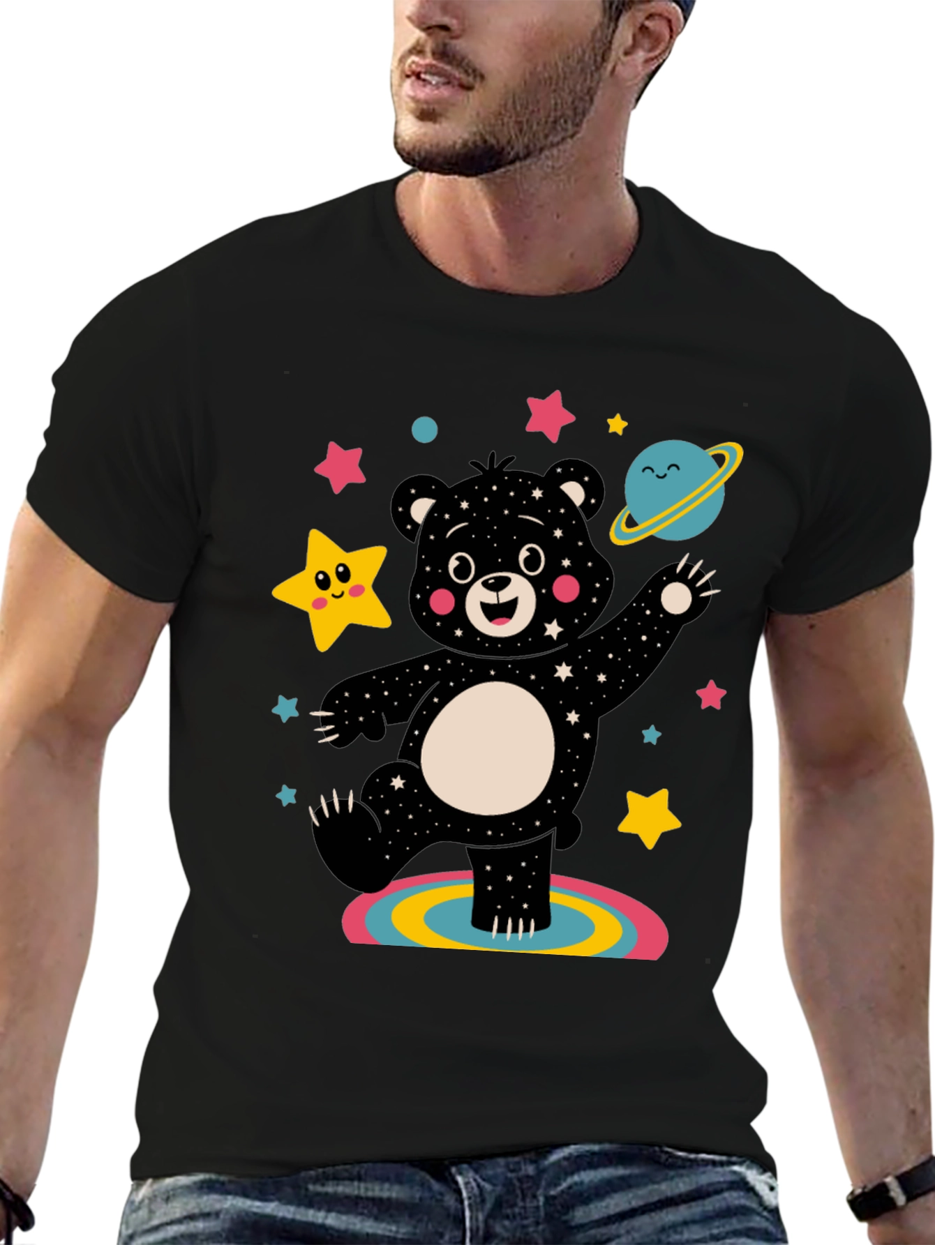 Cosmic Bear Graphic Tee - Black Unisex Shirt