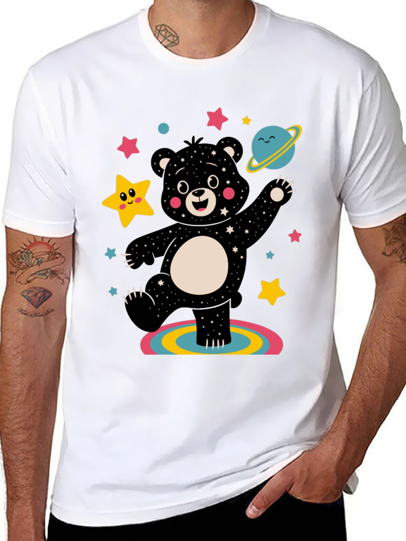 Cosmic Bear Graphic Tee - Black Unisex Shirt