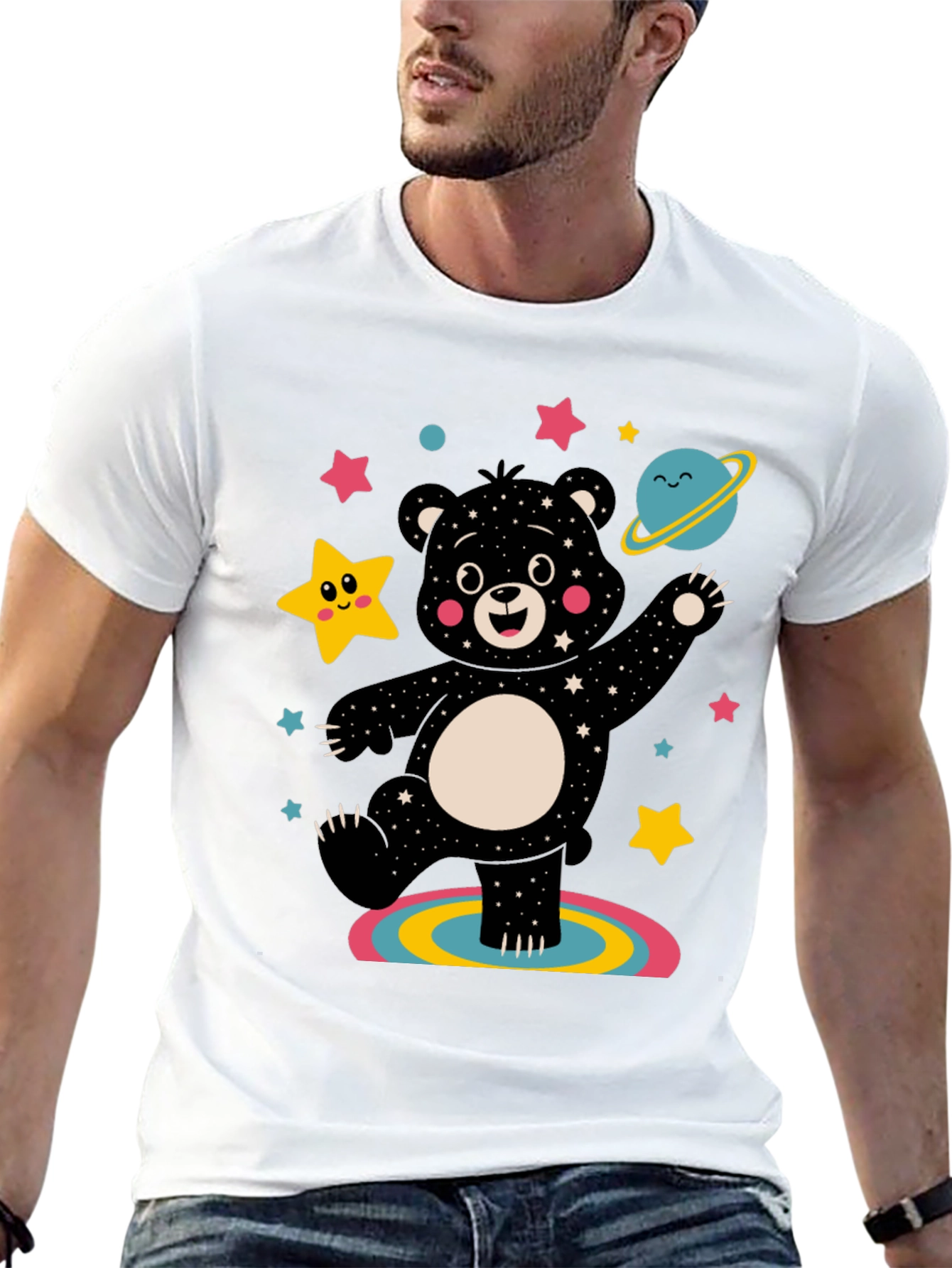 Cosmic Bear Graphic Tee - Black Unisex Shirt
