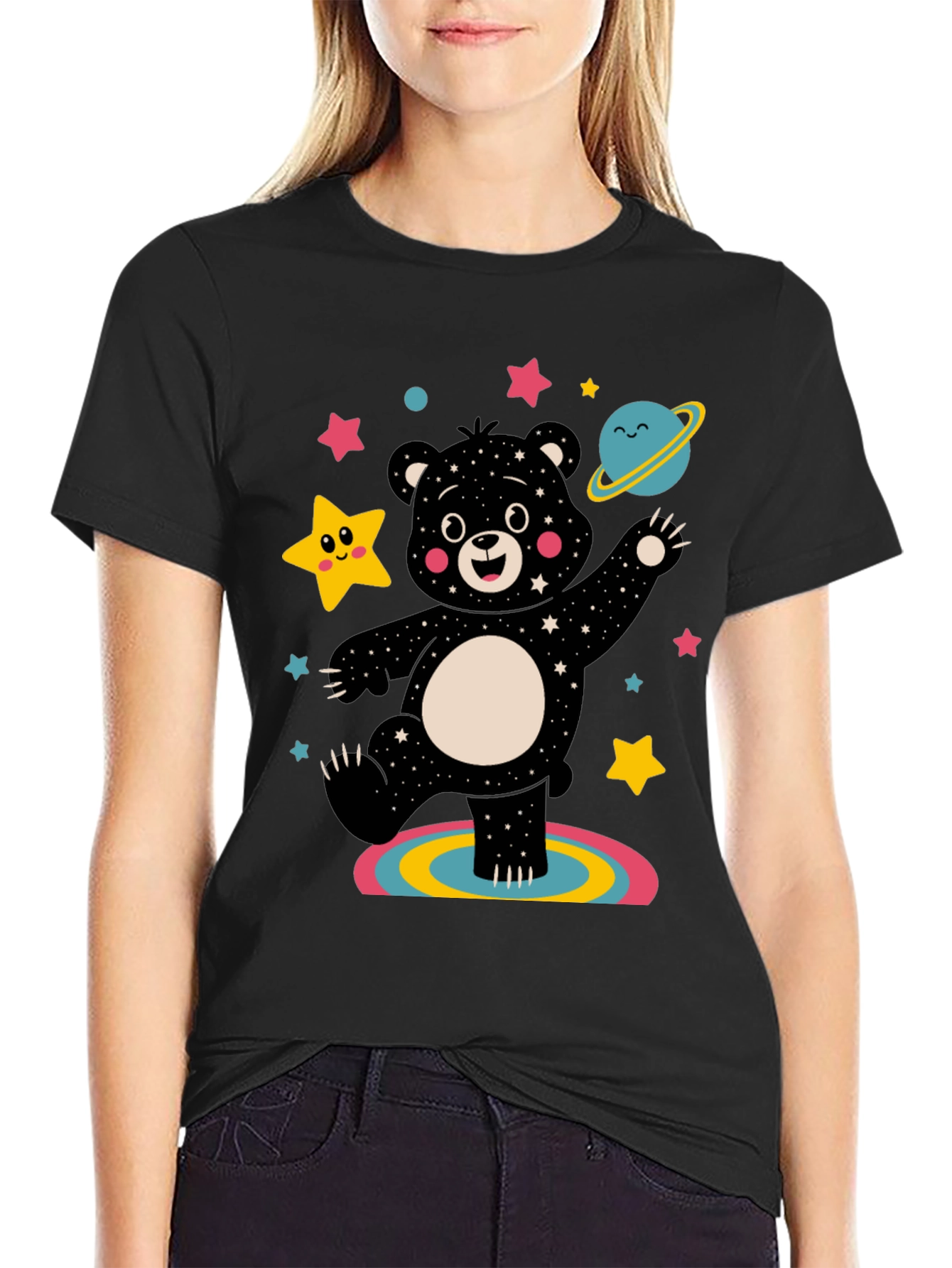 Cosmic Bear Graphic Tee - Black Unisex Shirt